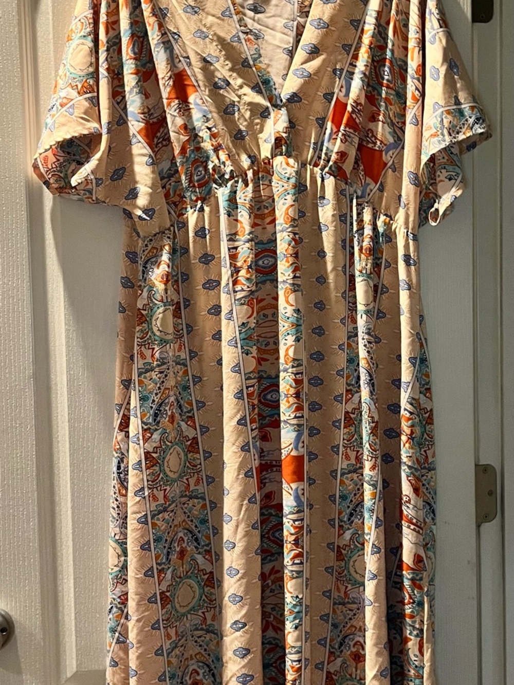 SHEIN Curve Floral Print Midi Dress in Beige, Blue & Orange